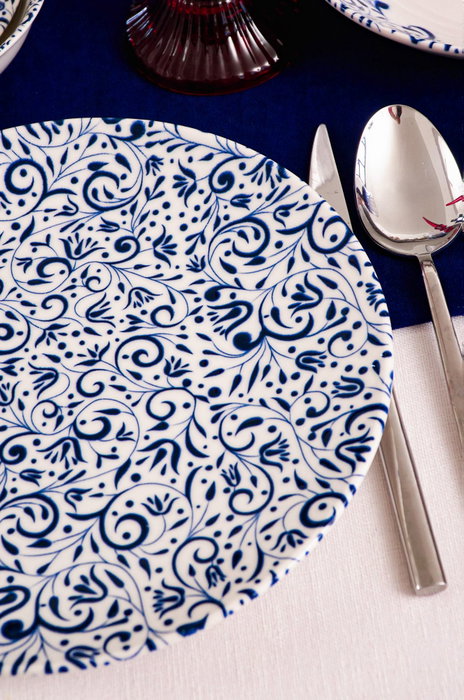 Hermia Laleli Juego de Cena de Porcelana 18 Piezas Blanco y Azul